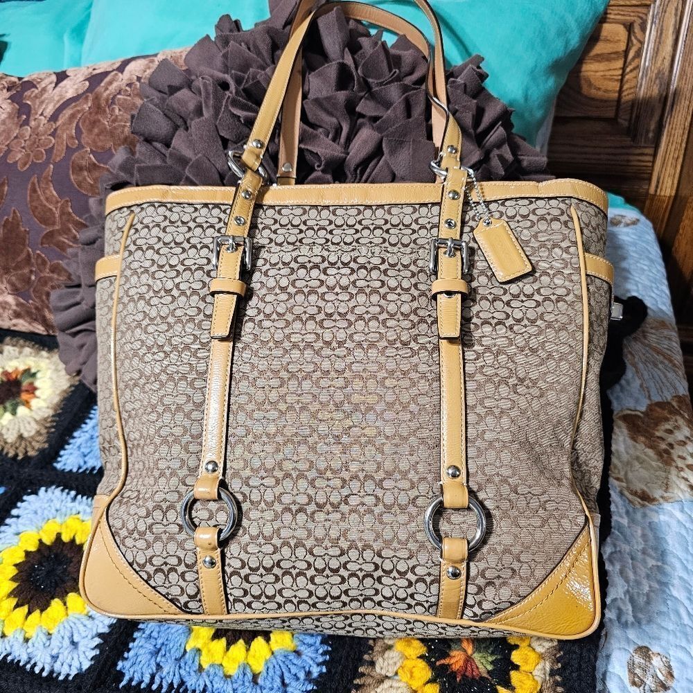 Vintage Coach Y2K North South Gallery Tote in Signature Monogram Jacquard